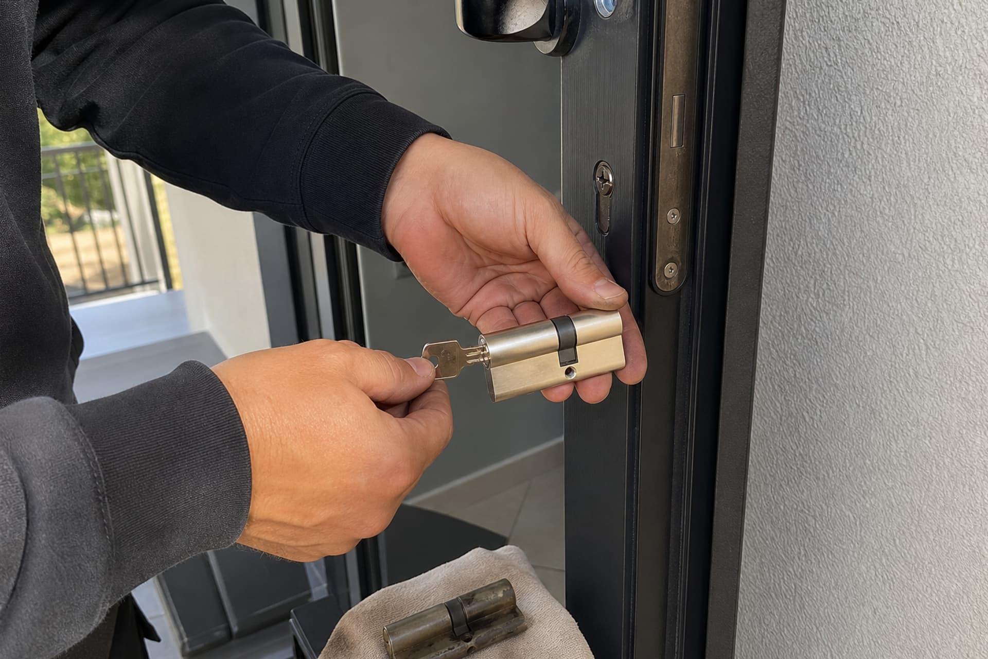 Remplacement cylindre porte mains tenant cylindre neuf